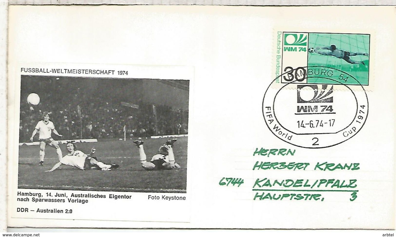 ALEMANIA 1974 FDC HAMBURG COPA MUNDIAL DE FUTBOL FOOTBALL WORLD CUP - 1974 – Alemania Occidental