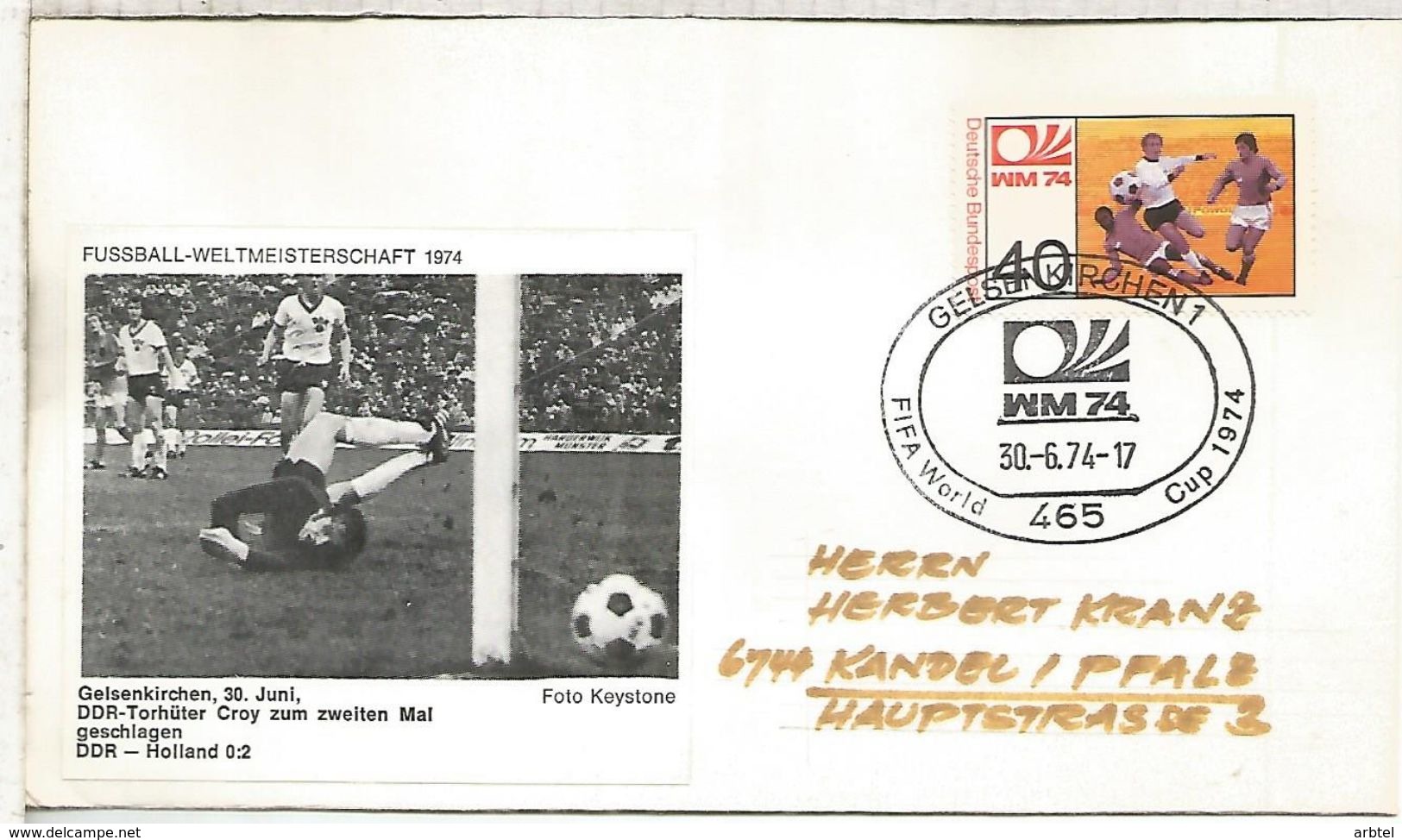 ALEMANIA 1974 FDC GELSENKIRCHEN COPA MUNDIAL DE FUTBOL FOOTBALL WORLD CUP - 1974 – Alemania Occidental
