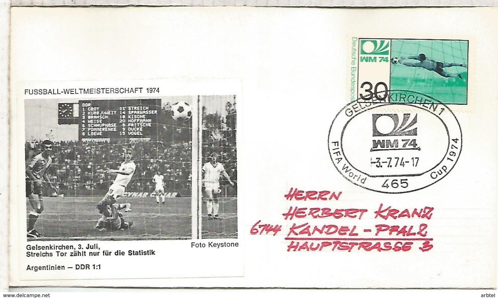 ALEMANIA 1974 FDC GELSENKIRCHEN COPA MUNDIAL DE FUTBOL FOOTBALL WORLD CUP - 1974 – Alemania Occidental