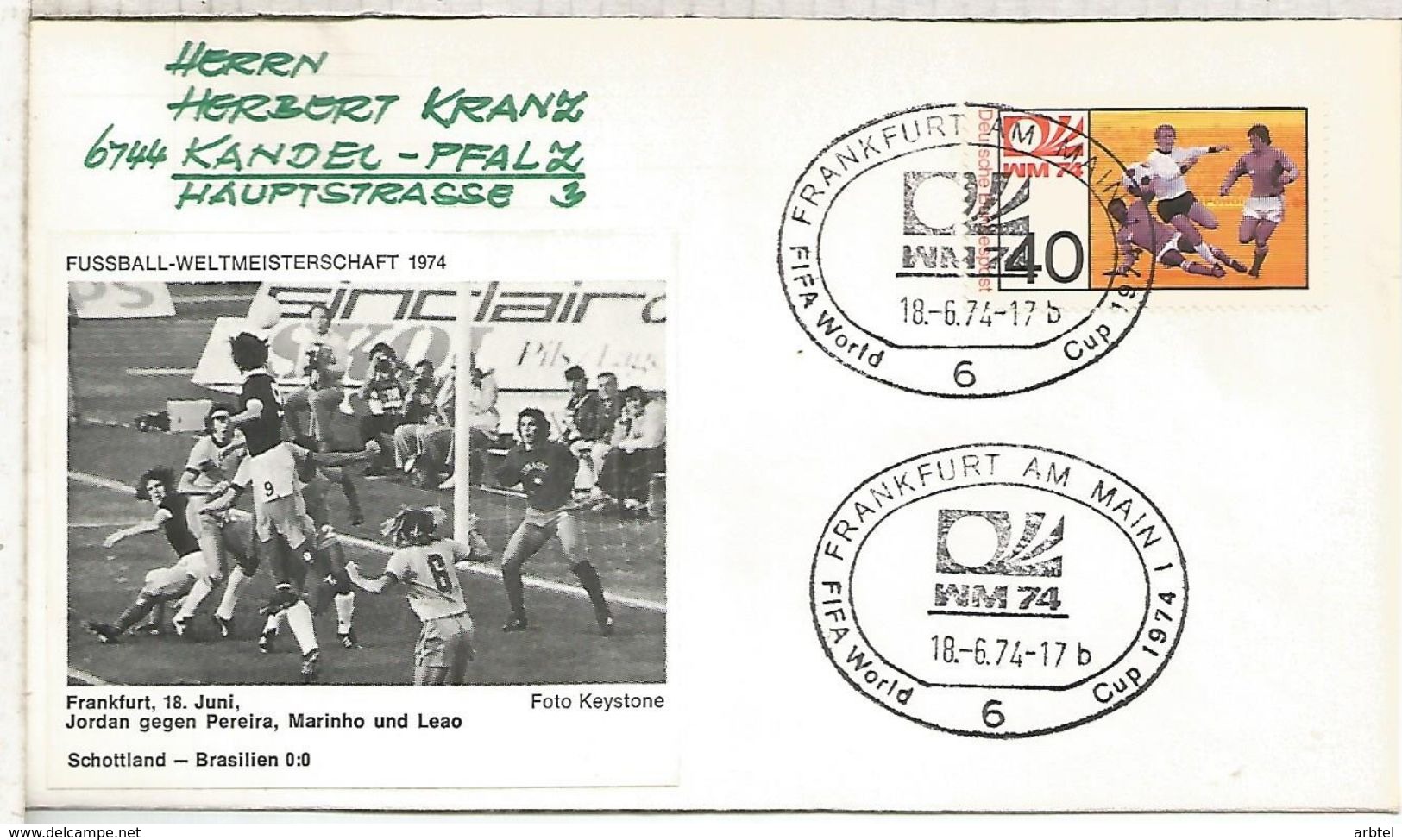 ALEMANIA 1974 FDC FRANKFURT AM MAIN COPA MUNDIAL DE FUTBOL FOOTBALL WORLD CUP - 1974 – Alemania Occidental