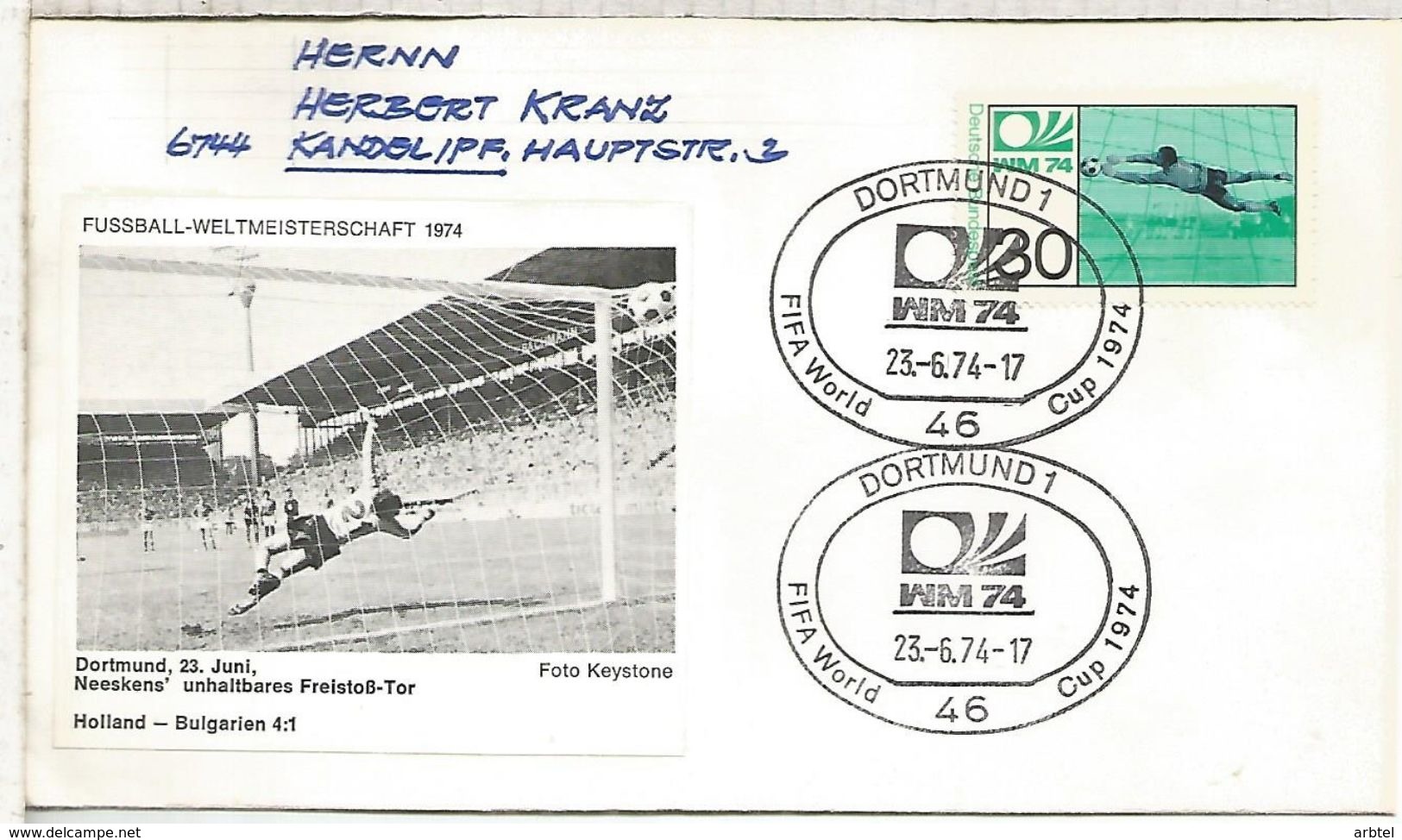 ALEMANIA 1974 FDC DORTMUND COPA MUNDIAL DE FUTBOL FOOTBALL WORLD CUP - 1974 – Alemania Occidental