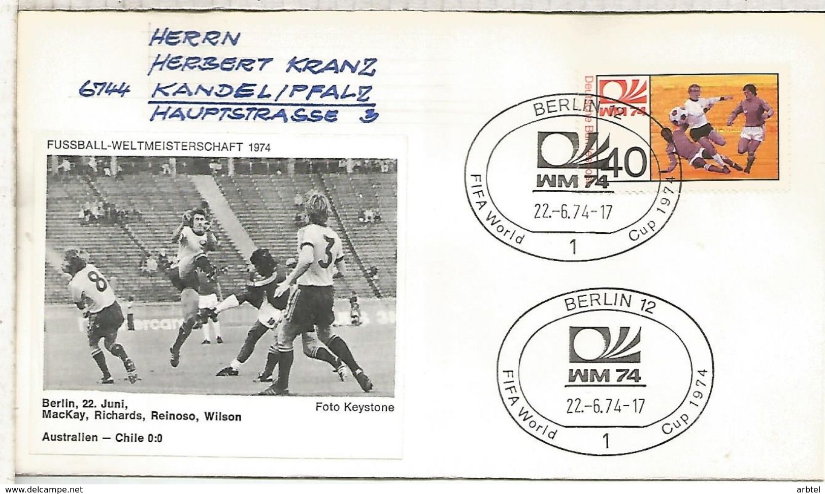 ALEMANIA 1974 FDC BERLIN COPA MUNDIAL DE FUTBOL FOOTBALL WORLD CUP - 1974 – Germania Ovest