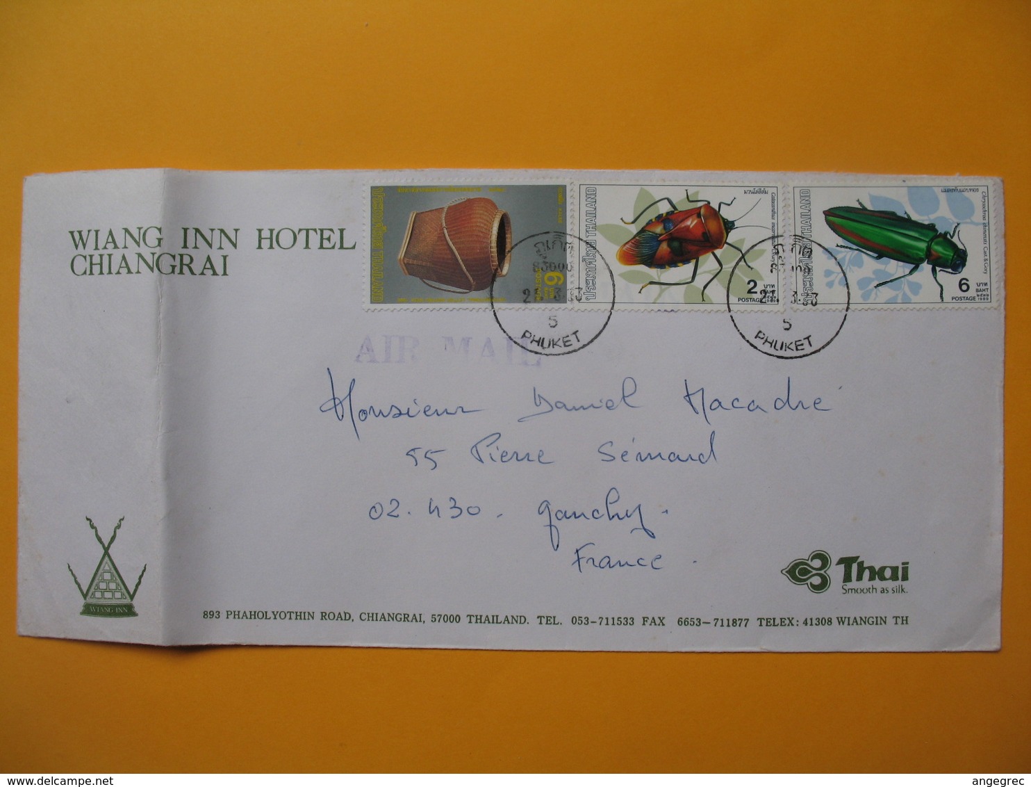 Lettre  Thaïlande  Wiang Inn  Hôtel Chiangrai  Thaïlande  De Phuket Pour La France - Thaïlande