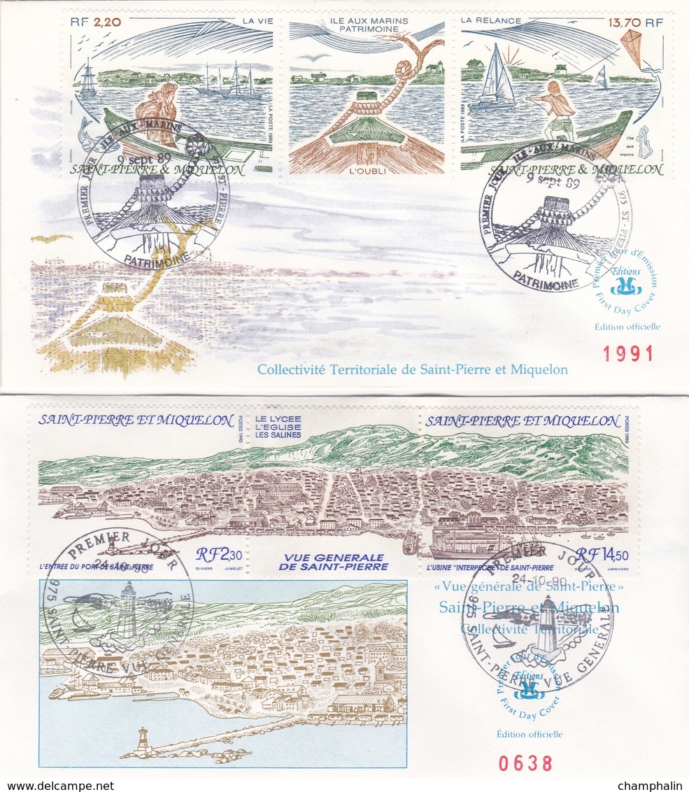 Saint-Pierre Et Miquelon - Lot 2 Enveloppes FDC Patrimoine - CAD 1989-90 - Timbres YT Triptyque 509A-530A - FDC