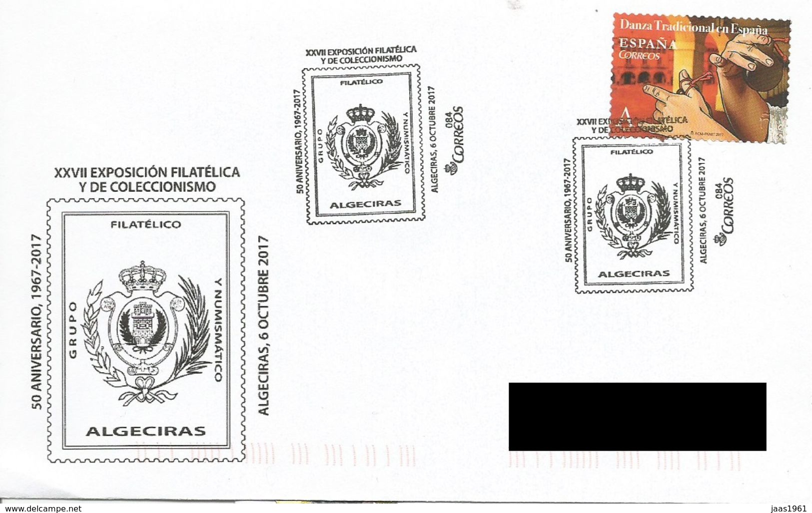 SPAIN. POSTMARK 50th ANNIV. PHILATELIC AND NUMISMATIC SOCIETY OF ALGECIRAS. 2017 - Máquinas Franqueo (EMA)