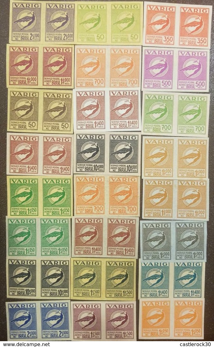 O) 1934 BRAZIL, PROOFS IMPERFORATE PAIR - PAPER COLORS VARIETIES ,VARIG -FIRST AIRLINE, TYPE 1931, MNH - Neufs