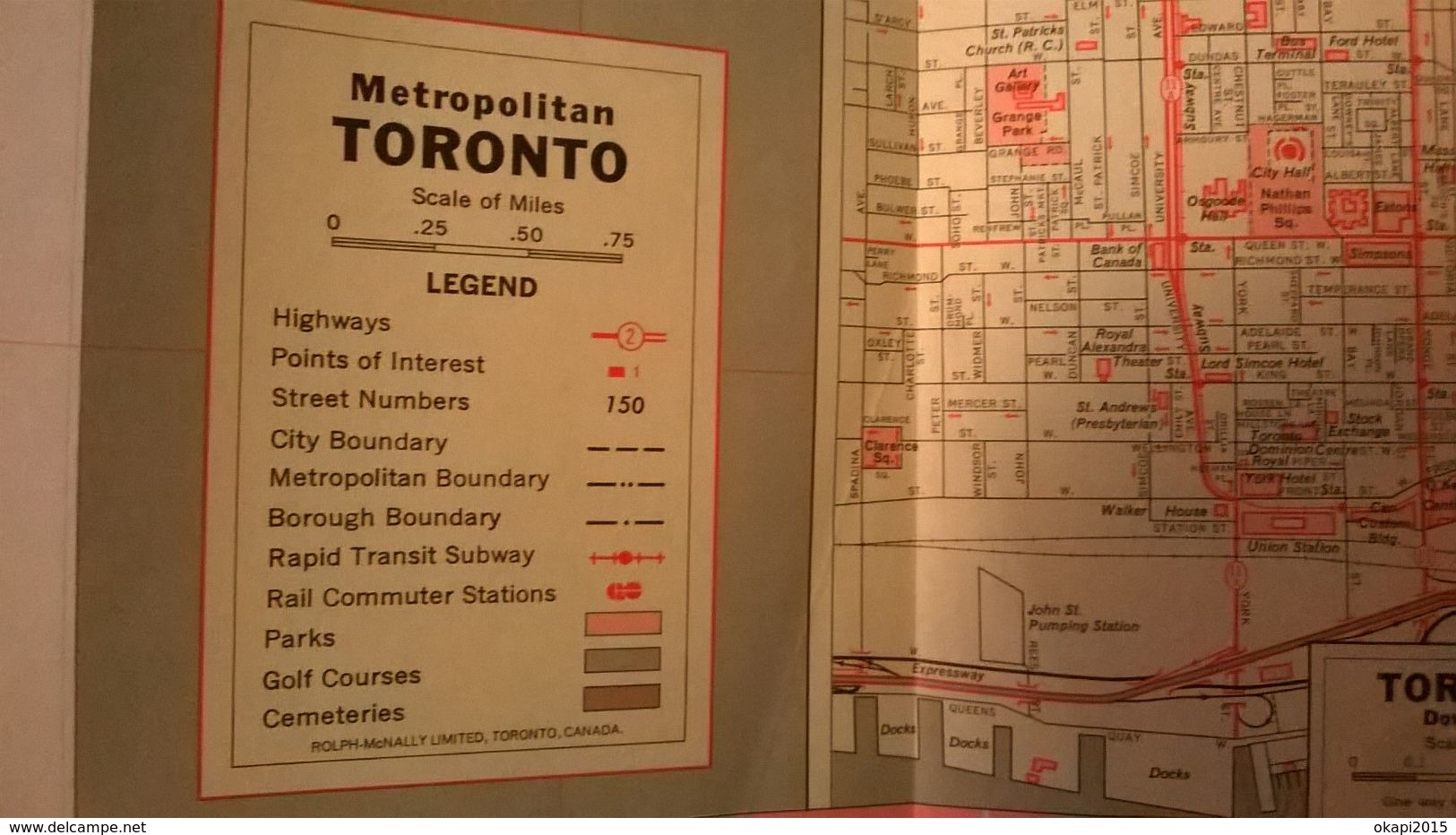 PROFESSIONAL MAP OF GREATER TORONTO PEARLY'S  MAP & TRAVEL FEATURES YEAR 1971 PLAN DE VILLE CANADA AMERICA AMÉRIQUE