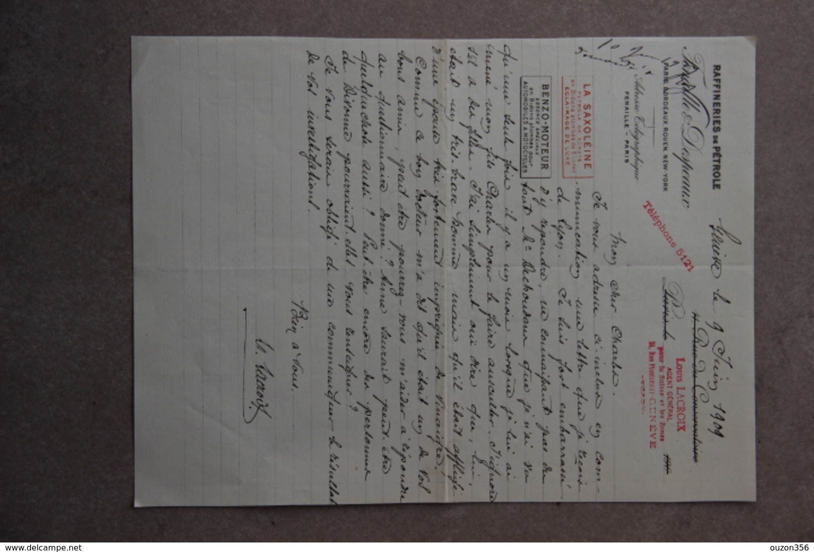 Lettre Raffineries De Pétrole Fenalle Et Despeaux Paris, Louis Lacroix Genève (Suisse), 1909 - Suisse