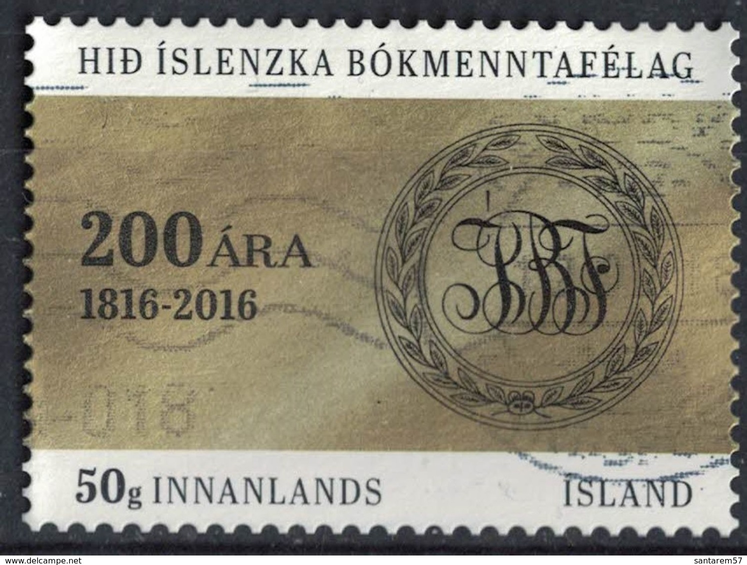 Islande 2016 Oblitéré Used 200 Ans De La Société Littéraire Islandaise - Usati