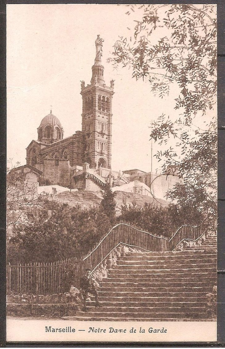 CPA ECRITE,MARSEILLE,N.D DE LA GARDE. - Notre-Dame De La Garde, Funicular Y Virgen