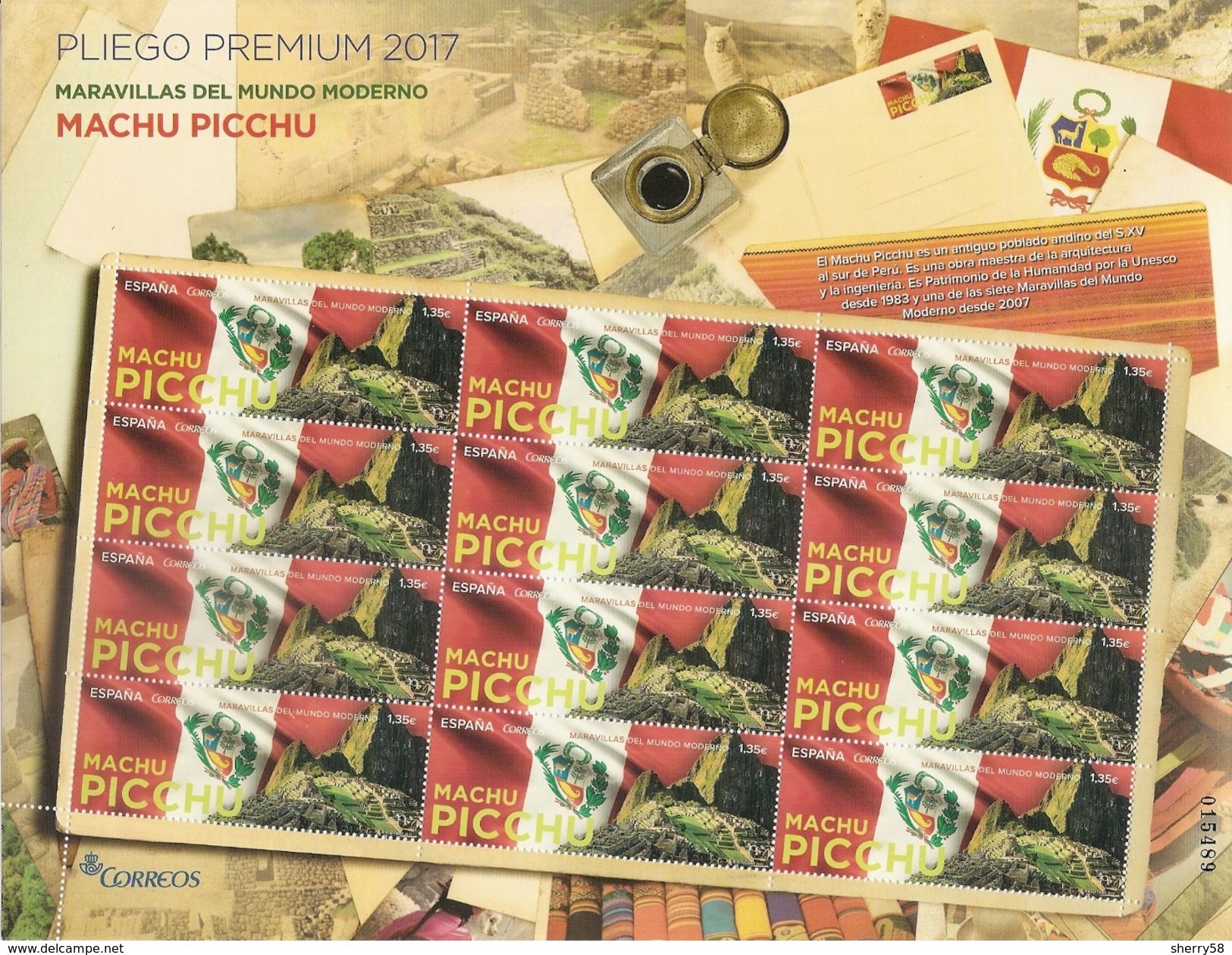 2017-ED. 5162 COMPLETA EN PLIEGO PREMIUM-Maravillas Del Mundo Moderno. Machu Pichu -NUEVO- - Feuilles Complètes