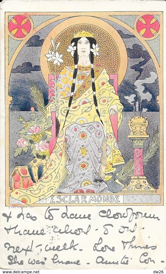 Illustration Louis Lessieux - Escarmonde - Carte Dos Vierge 1903 - Lessieux