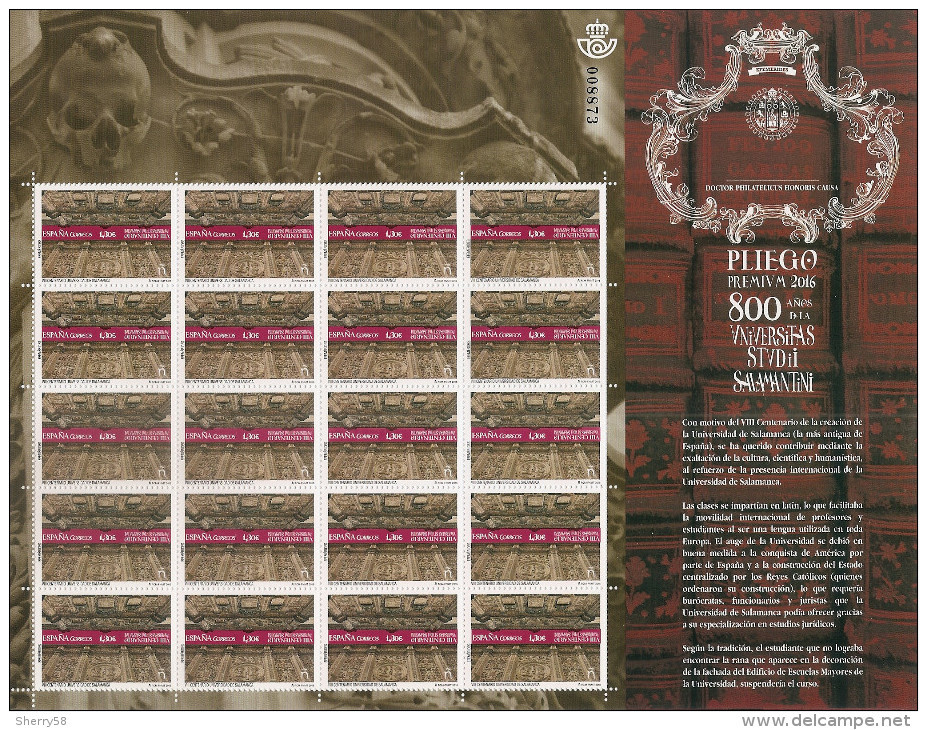 2016-ED. 5097 PLIEGO PREMIUM SERIE COMPLETA- EFEMÉRIDES.VIII Centenario De La Universidad De Salamanca -NUEVO - Volledige Vellen