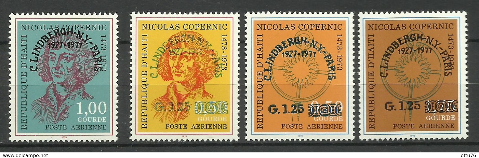 HAITI  1977  NICOLAS COPERNIC, LINDBERGH OVERPRINT SET MNH - Haïti