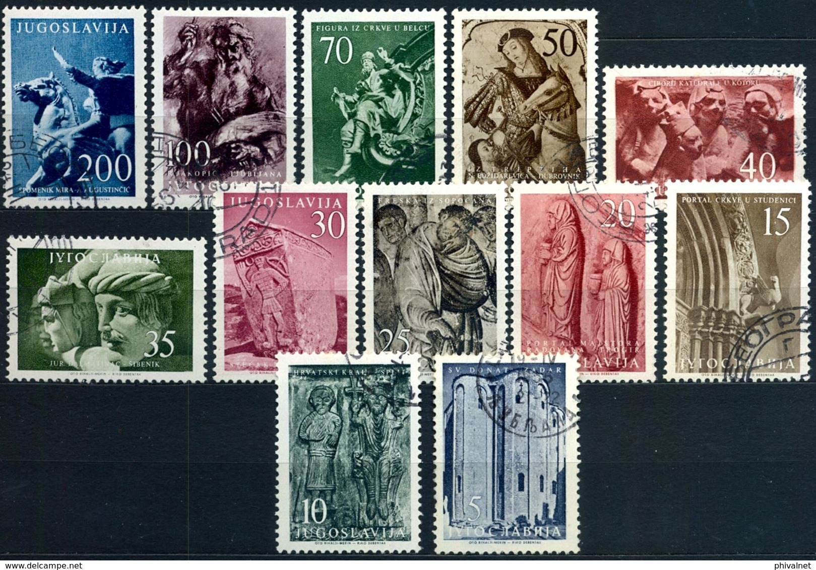 1956 , YUGOSLAVIA , YV.  680 / 691 CANCELADOS , EL ARTE YUGOSLAVO A TRAVÉS DE LOS SIGLOS. - Gebraucht