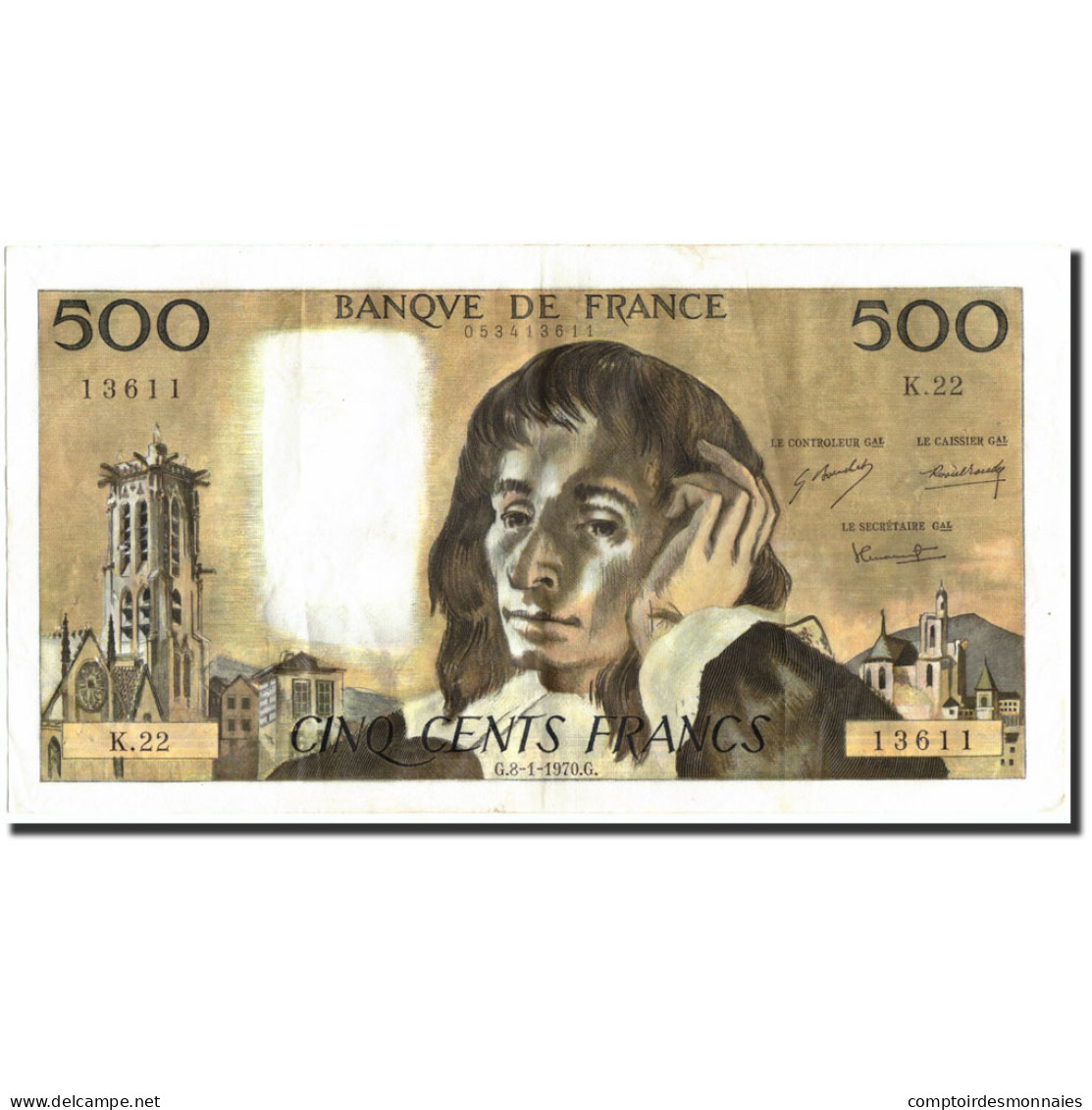 France, 500 Francs, 500 F 1968-1993 ''Pascal'', 1970, 1970-01-08, TTB+ - 500 F 1968-1993 ''Pascal''