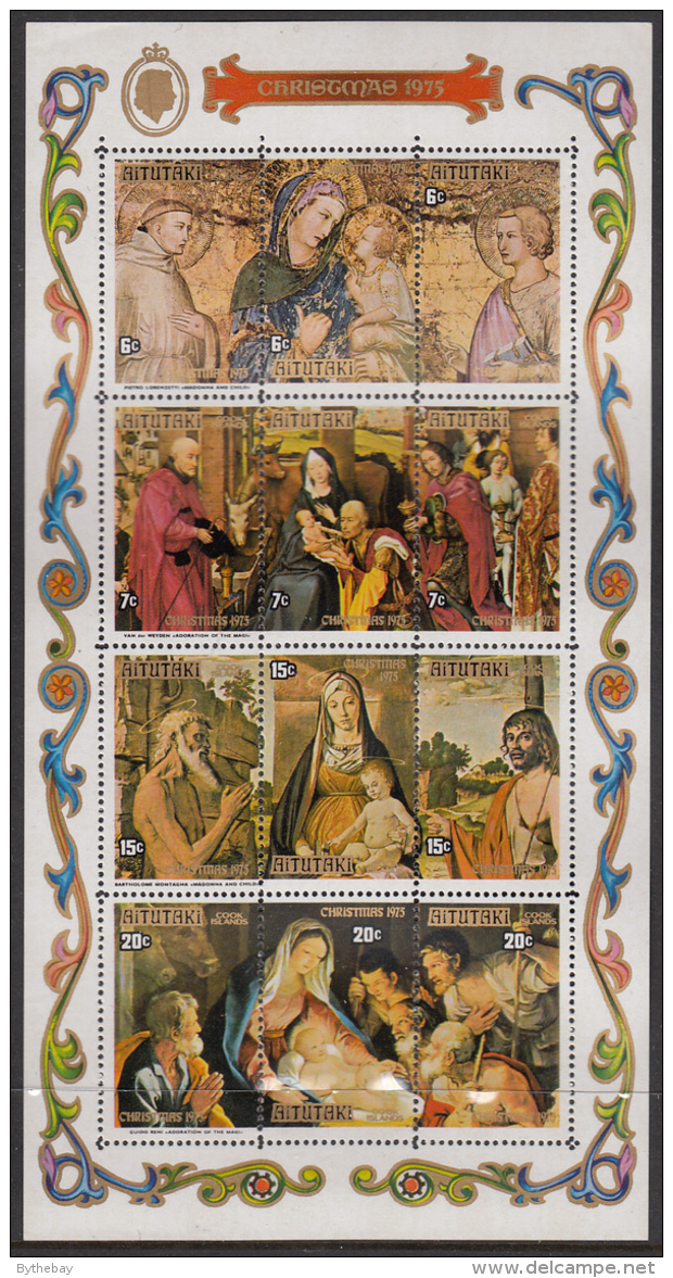 Aitutaki 1975 MNH Scott #120d Souvenir Sheet Of 12 Nativity Paintings Christmas - Aitutaki