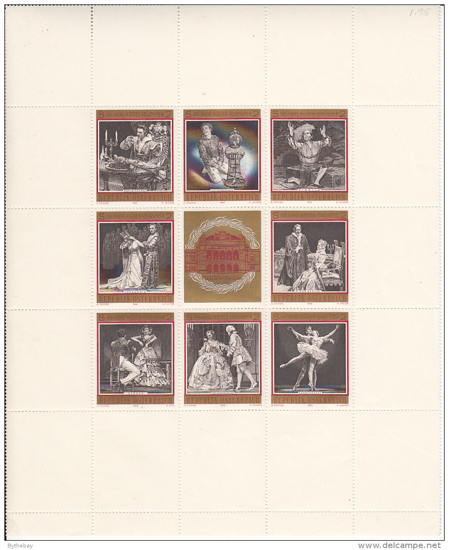 Austria 1969 MNH Scott #840 Sheet Of 8 Plus Label 2s Centenary Of Vienna Opera House - Blocs & Feuillets