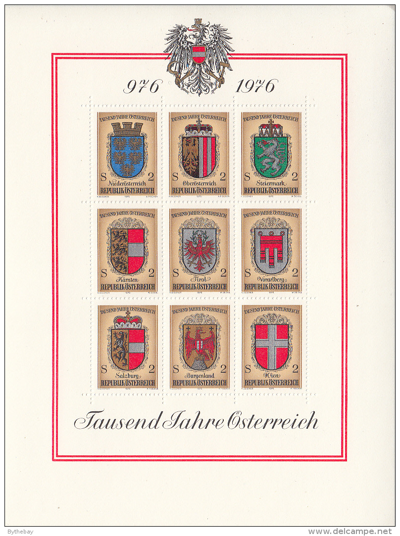 Austria 1976 MNH Scott #1042 Sheet Of 9 2s Coats Of Arms Of Austria's Provinces - Blocs & Feuillets