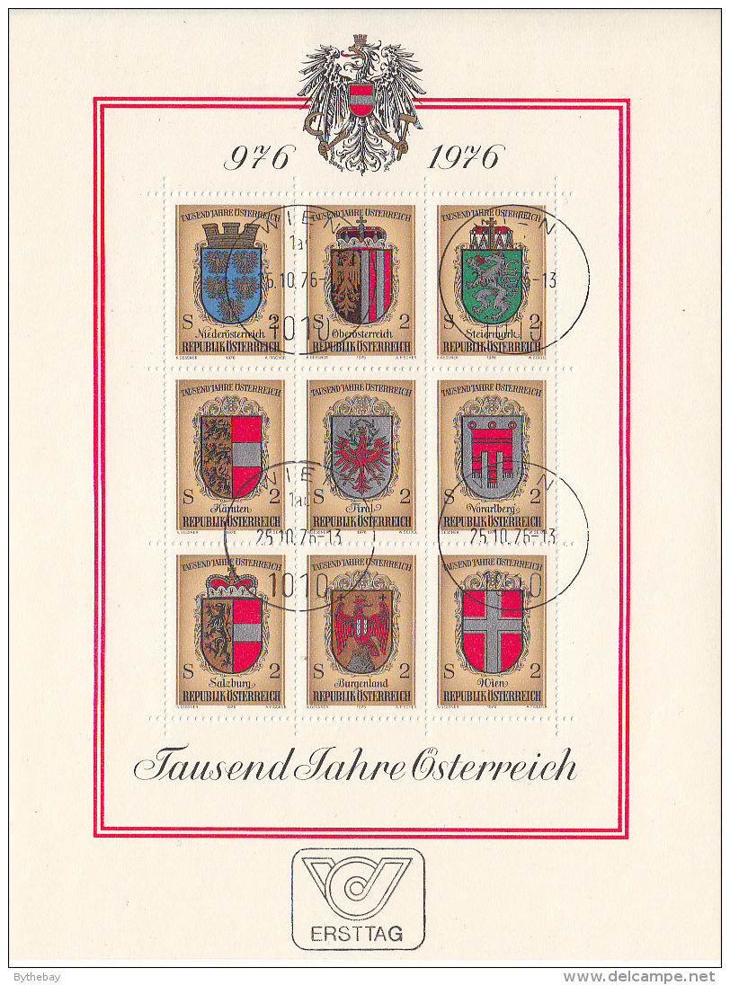 Austria 1976 Used Scott #1042 Sheet Of 9 2s Coats Of Arms Of Austria's Provinces - Blocs & Feuillets