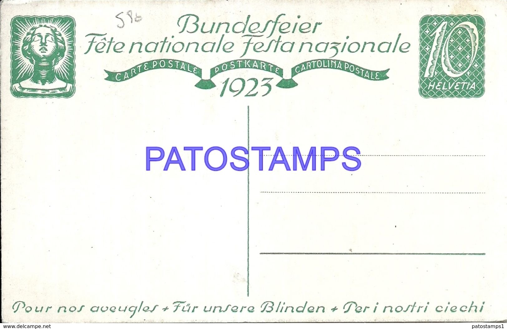 91777 SWITZERLAND ART SIGNED GEDENKET DER BLINDEN YEAR 1923 POSTAL STATIONERY POSTCARD - Linden