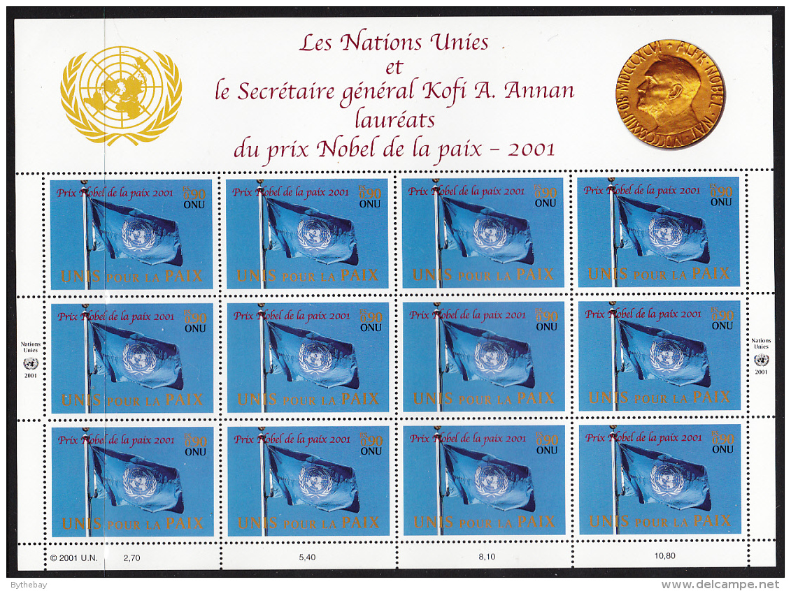 United Nations Geneva 2001 MNH Scott #384 Sheet Of 12 UN Flag Nobel Peace Prize - Neufs