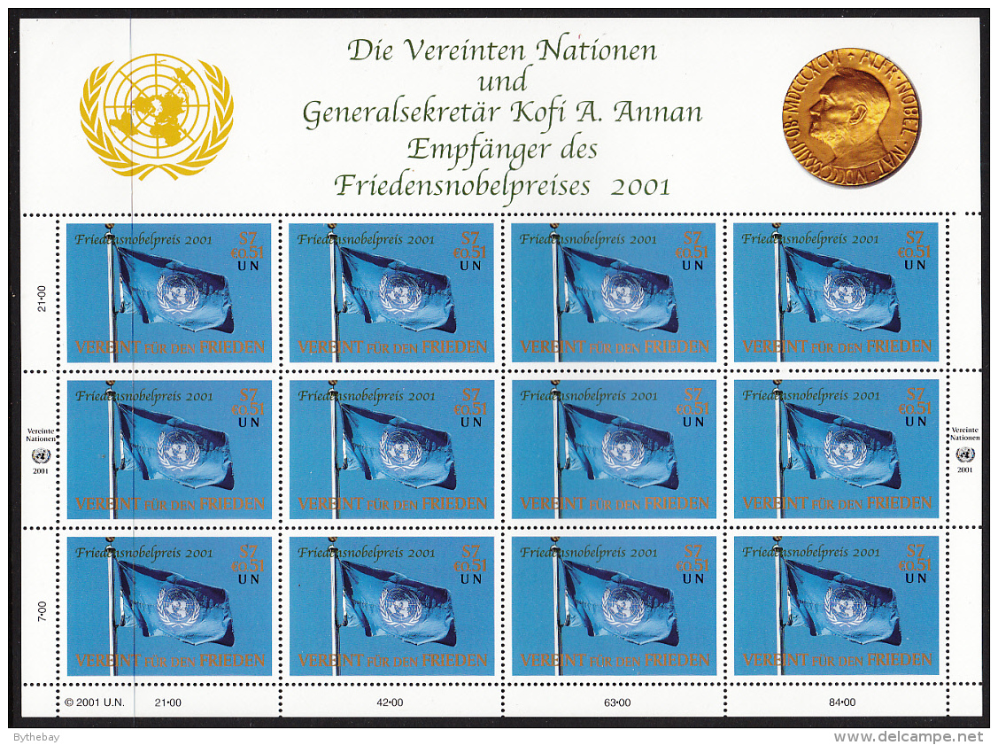 United Nations Vienna 2001 MNH Scott #301 Sheet Of 12 UN Flag Nobel Peace Prize - Neufs