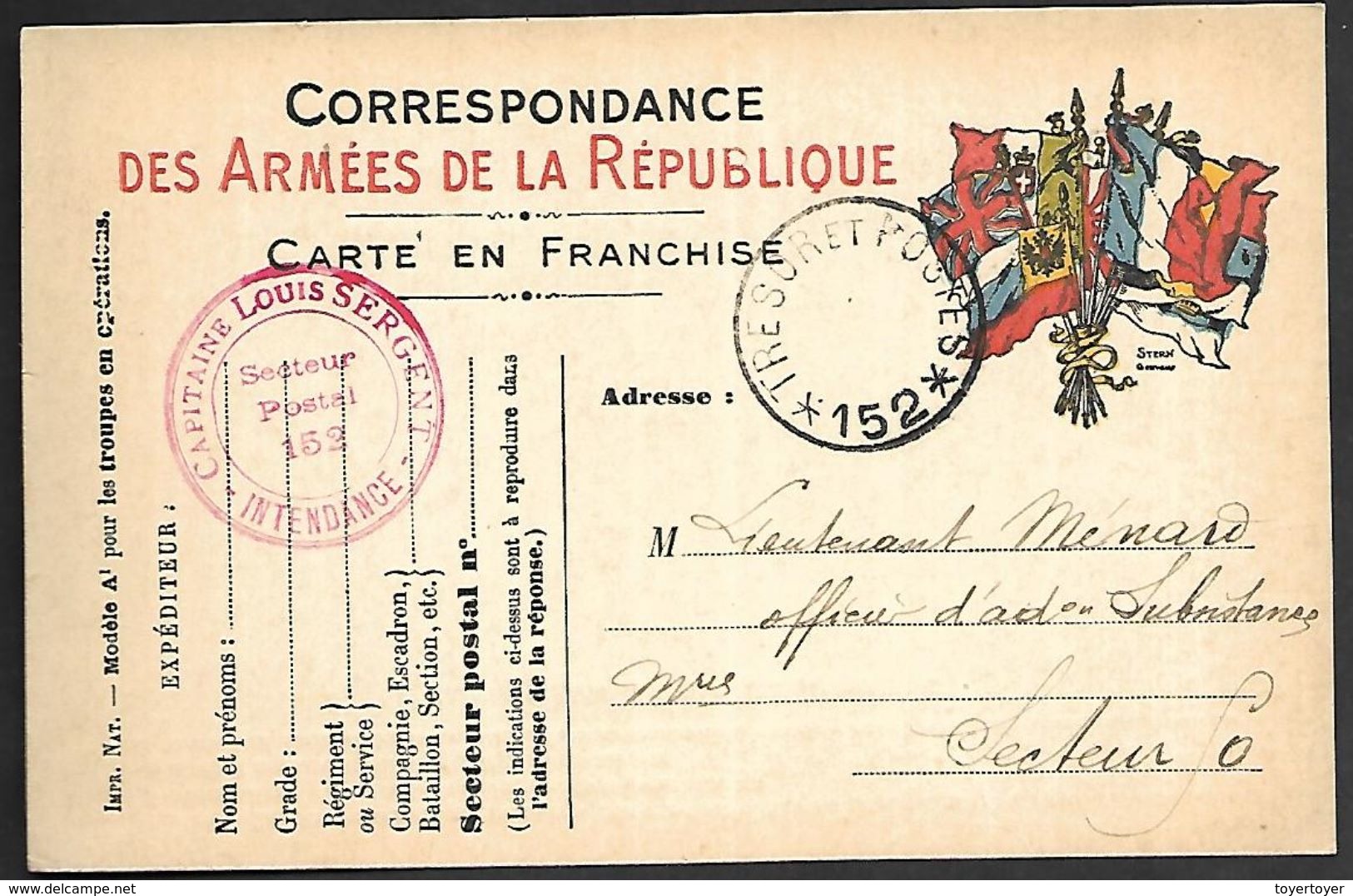 CM 170  Correspondance Militaire 9-12-15 Cachet Trésor Et Postes Simple Cercle N°(SP)152 QG Du 13ème Corps D'Armée - Guerre De 1914-18