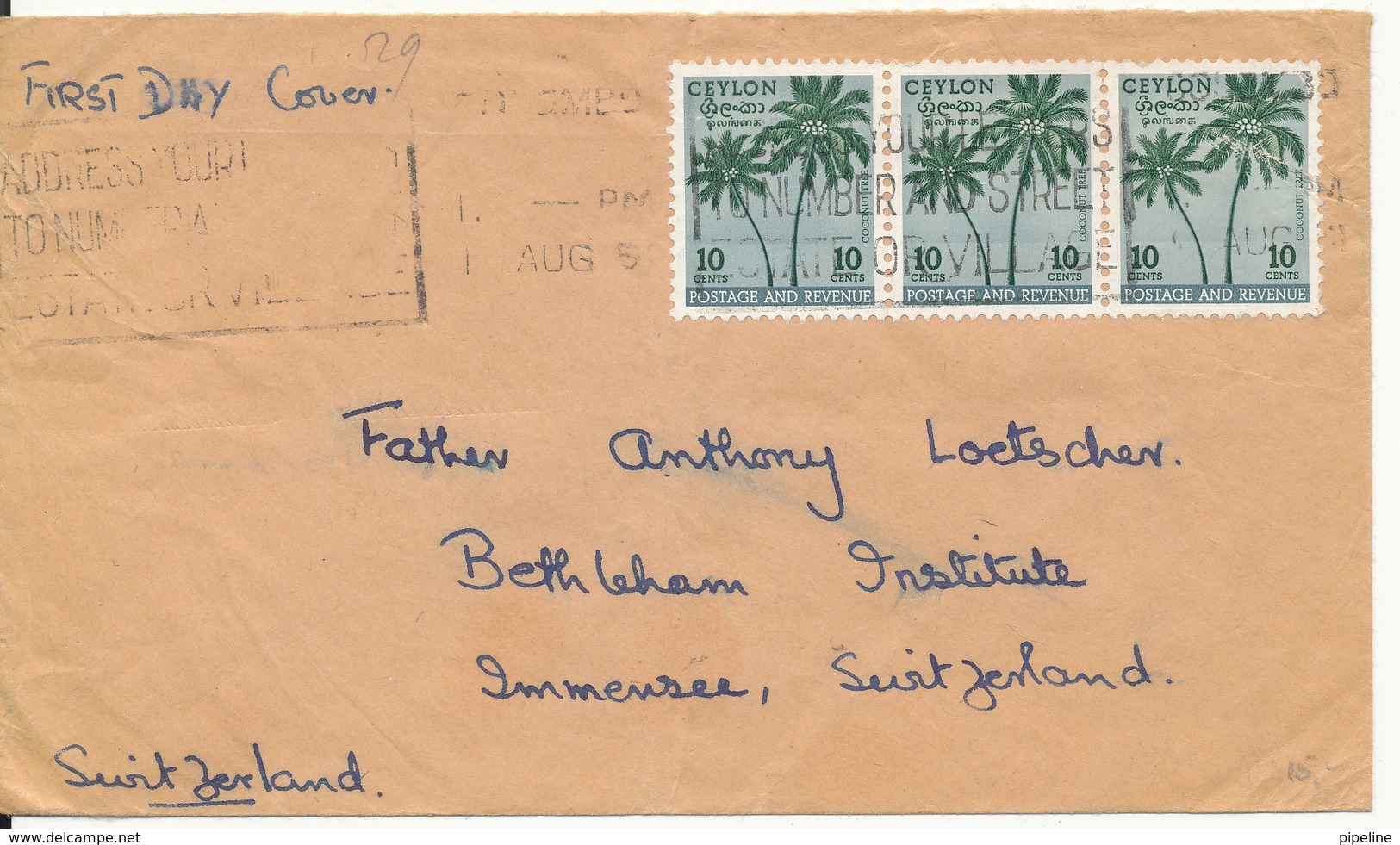 Ceylon FDC 1951 Sent To Switzerland - Sri Lanka (Ceylan) (1948-...)