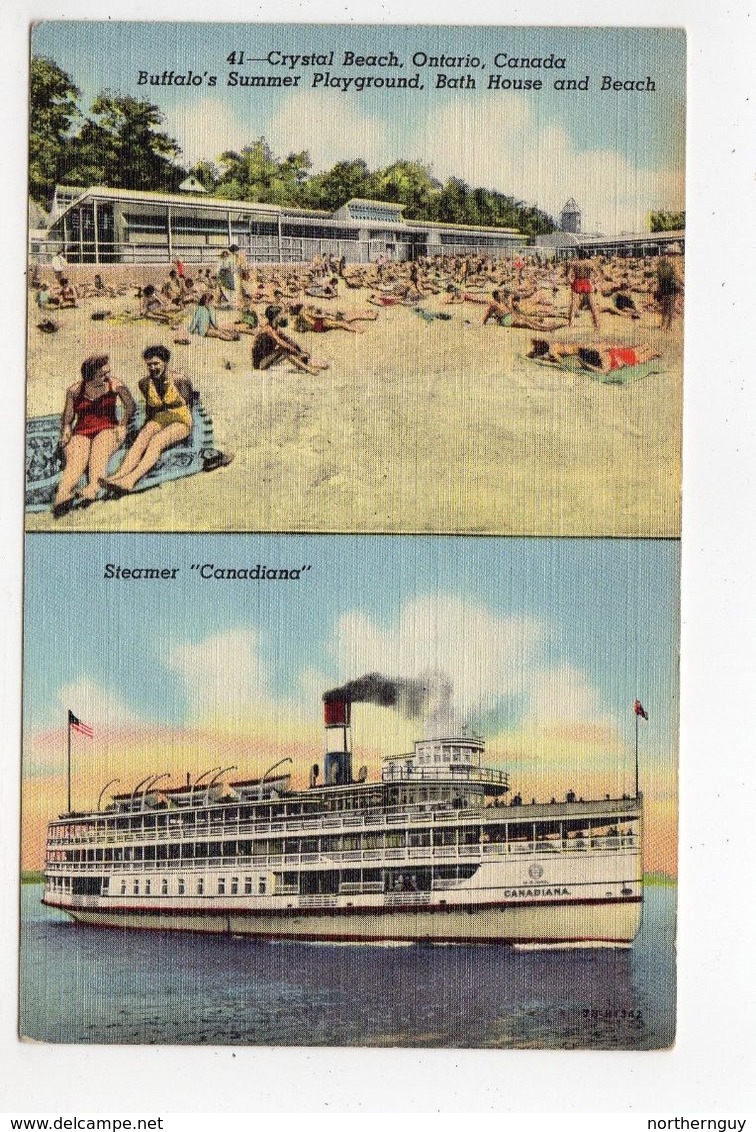 CRYSTAL BEACH, Ontario, Canada,  Split-View: Bath House & Steamer "Canadiana", Old Linen Postcard, Welland County - Autres & Non Classés