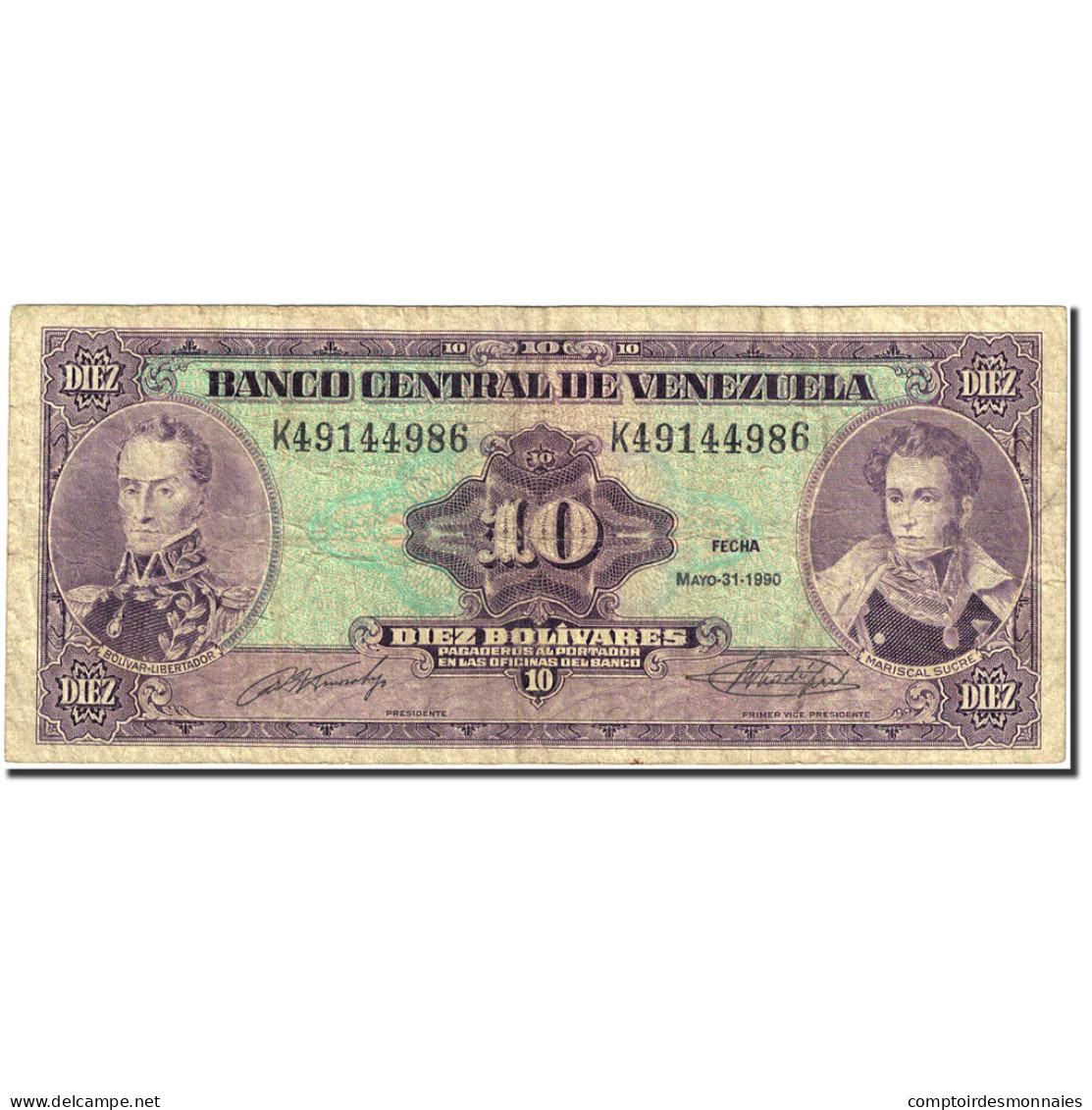 Billet, Venezuela, 10 Bolívares, 1981-1988, 1990-05-31, KM:61b, TB - Venezuela