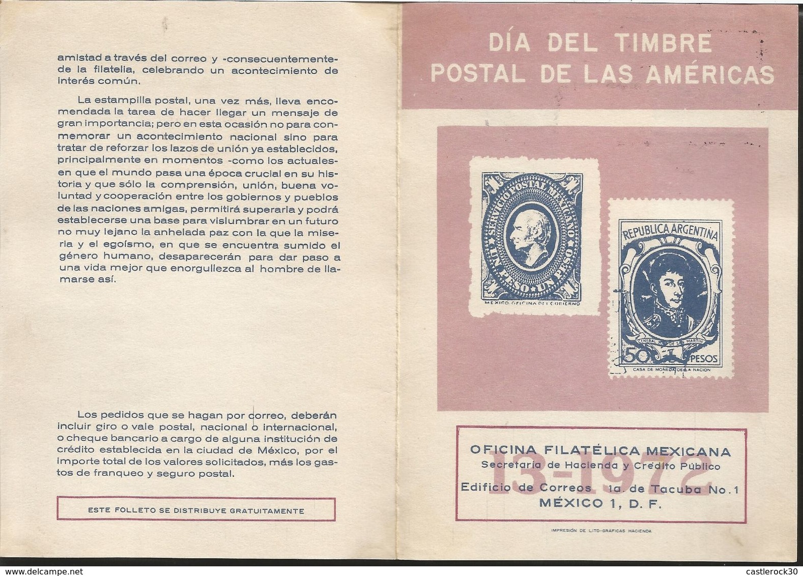 J) 1972 MEXICO, DAY OF THE POSTAL RING OF THE AMERICAS, BOAT, FDB - Mexico