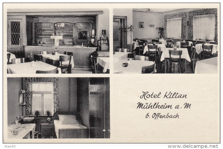 Meuhlheim Germany Hotel Kilian Interior Views Bedroom Dining Room, C1950s Vintage Postcard - Mühlheim