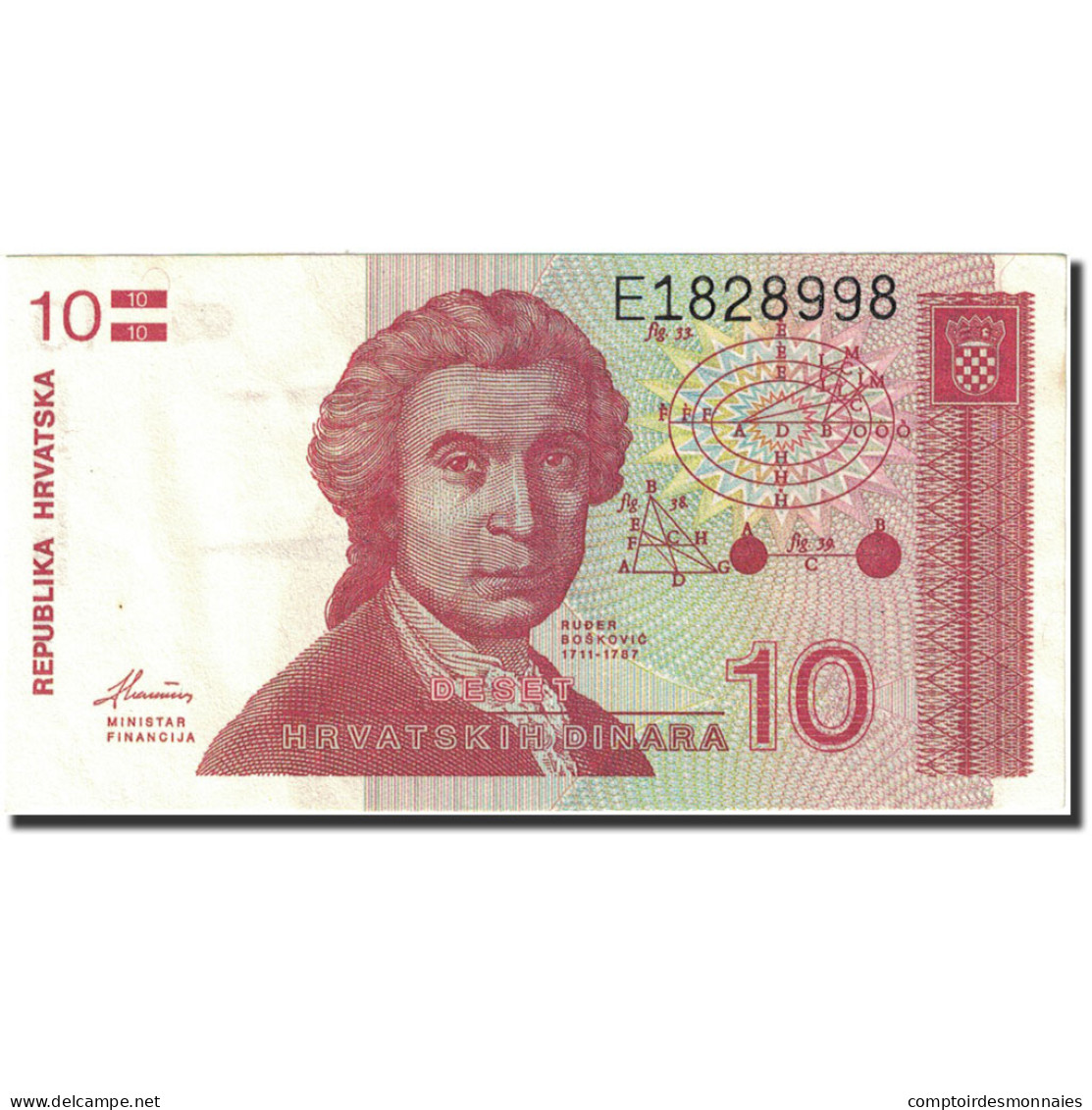 Billet, Croatie, 10 Dinara, 1991-1993, 1991-10-08, KM:18a, SPL - Croatie