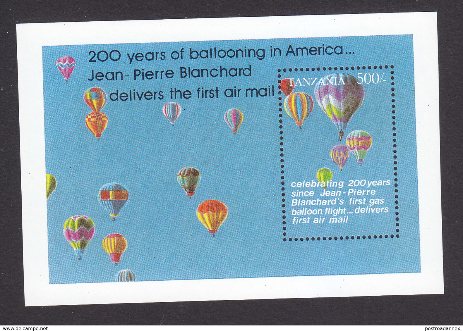 Tanzania, Scott #1083, Mint Never Hinged, Hot Air Balloons, Issued 1994 - Tanzania (1964-...)