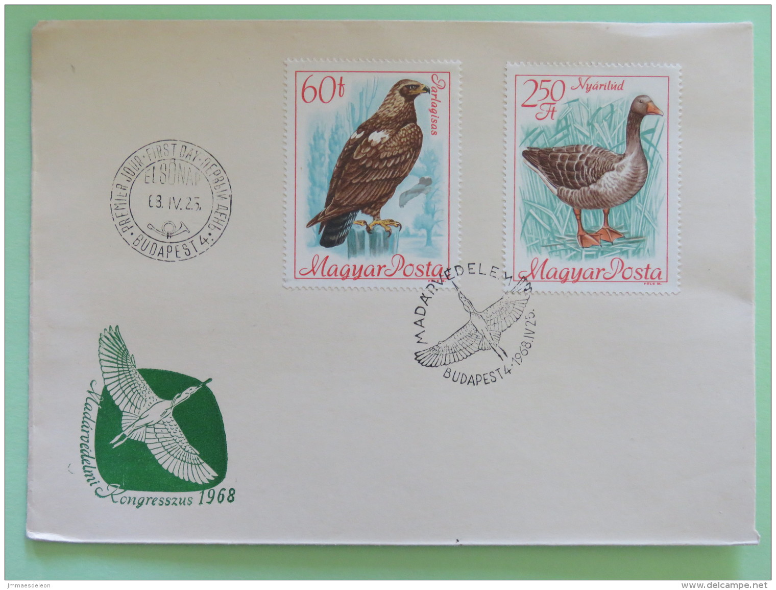 Hungary 1968 FDC Cover - Birds Geese Eagle - Covers & Documents