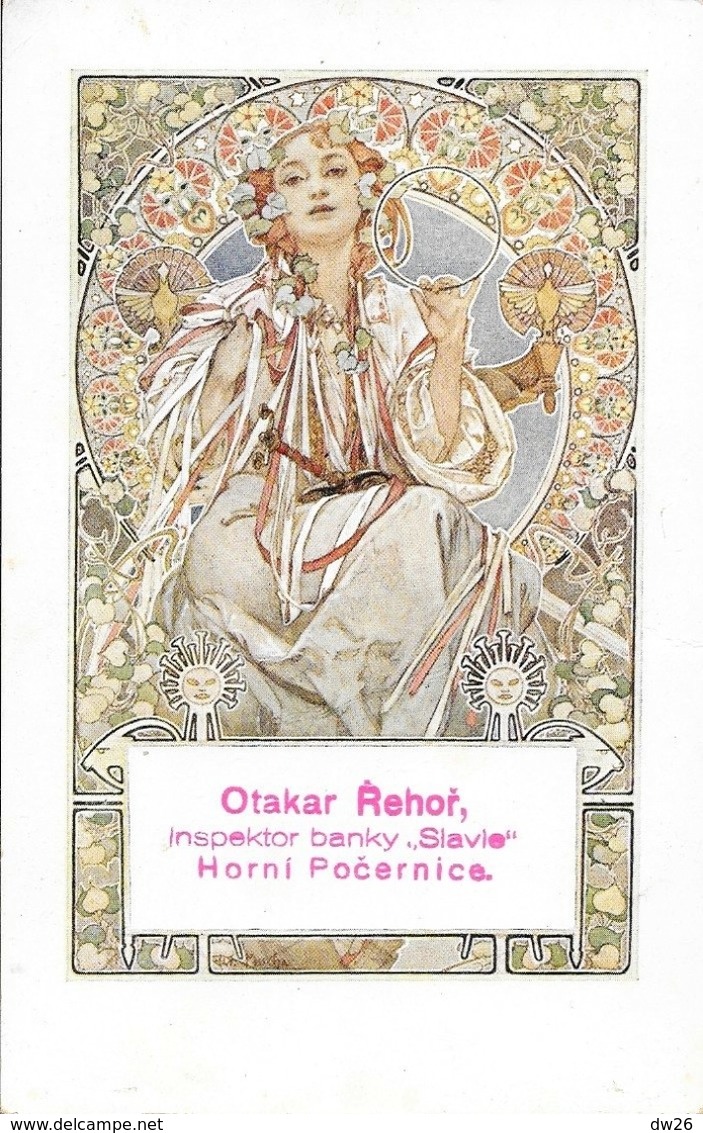 Illustration Alfons Mucha - Otakar Rehor, Inspektor Banky, Slavia - Horni Pocernice - Carte Timbrée Non Circulée - Mucha, Alphonse