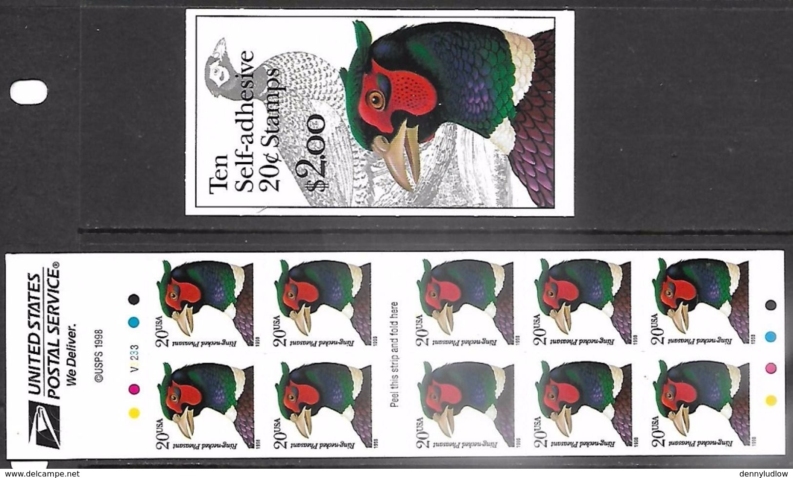 US  1998   Sc#3050a  Complete Booklet Of 10 20c Pheasantss   MNH**  Face $2 - 3. 1981-...