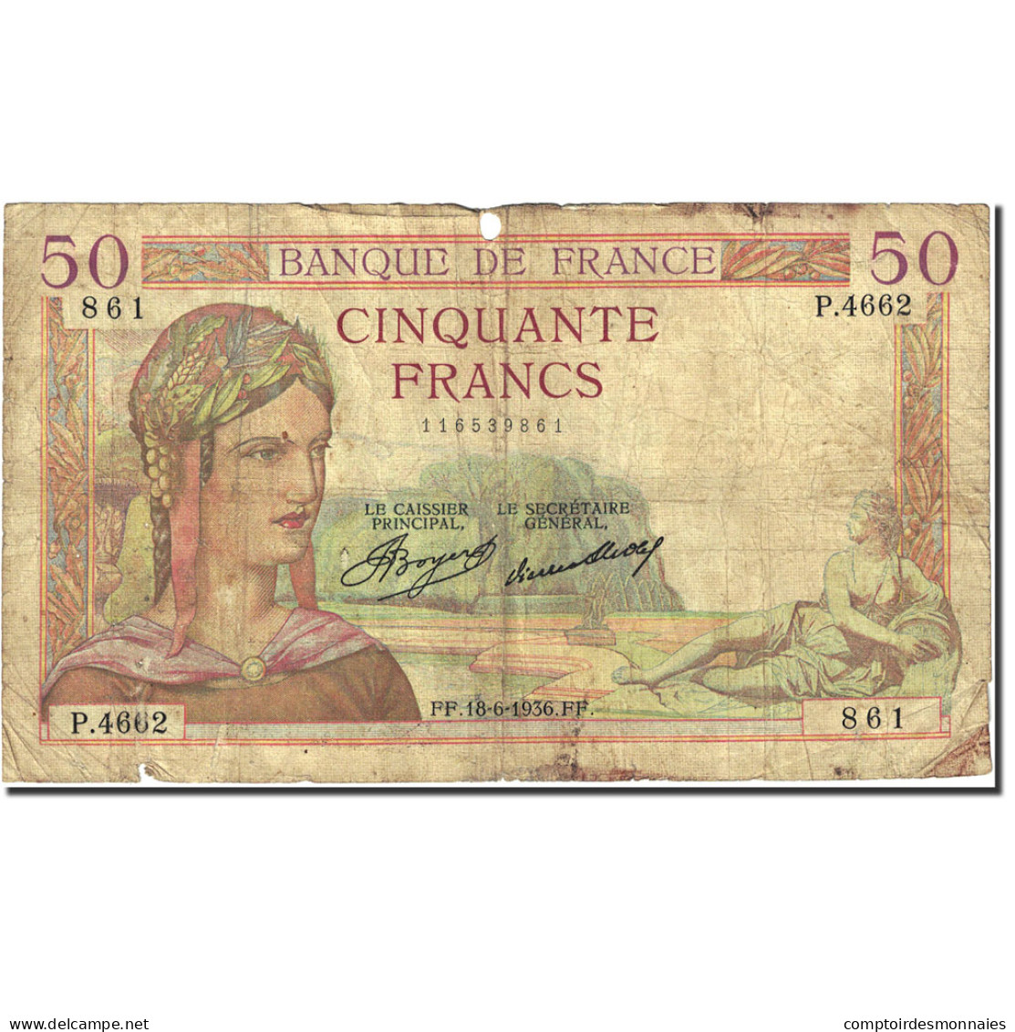 France, 50 Francs, 50 F 1934-1940 ''Cérès'', 1934, 1936-06-18, B - 50 F 1934-1940 ''Cérès''