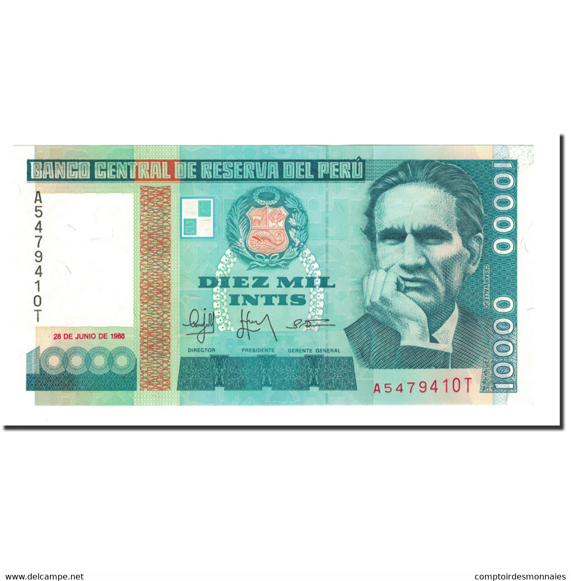 Billet, Pérou, 10,000 Intis, 1988, 1988-06-28, KM:141, NEUF - Pérou