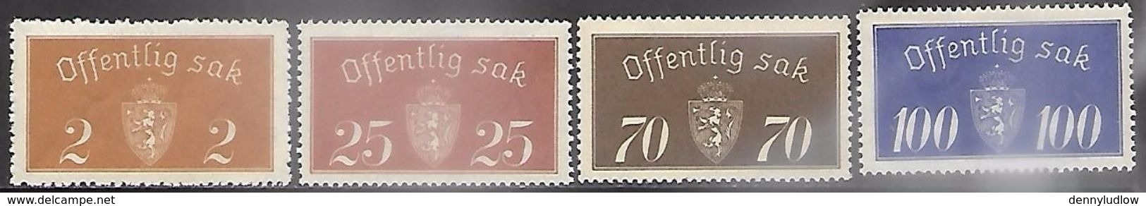 Norway   1933   Sc#O9, O15, O20-1  4 Officials MH*    2016 Scott Value $4.70 - Service