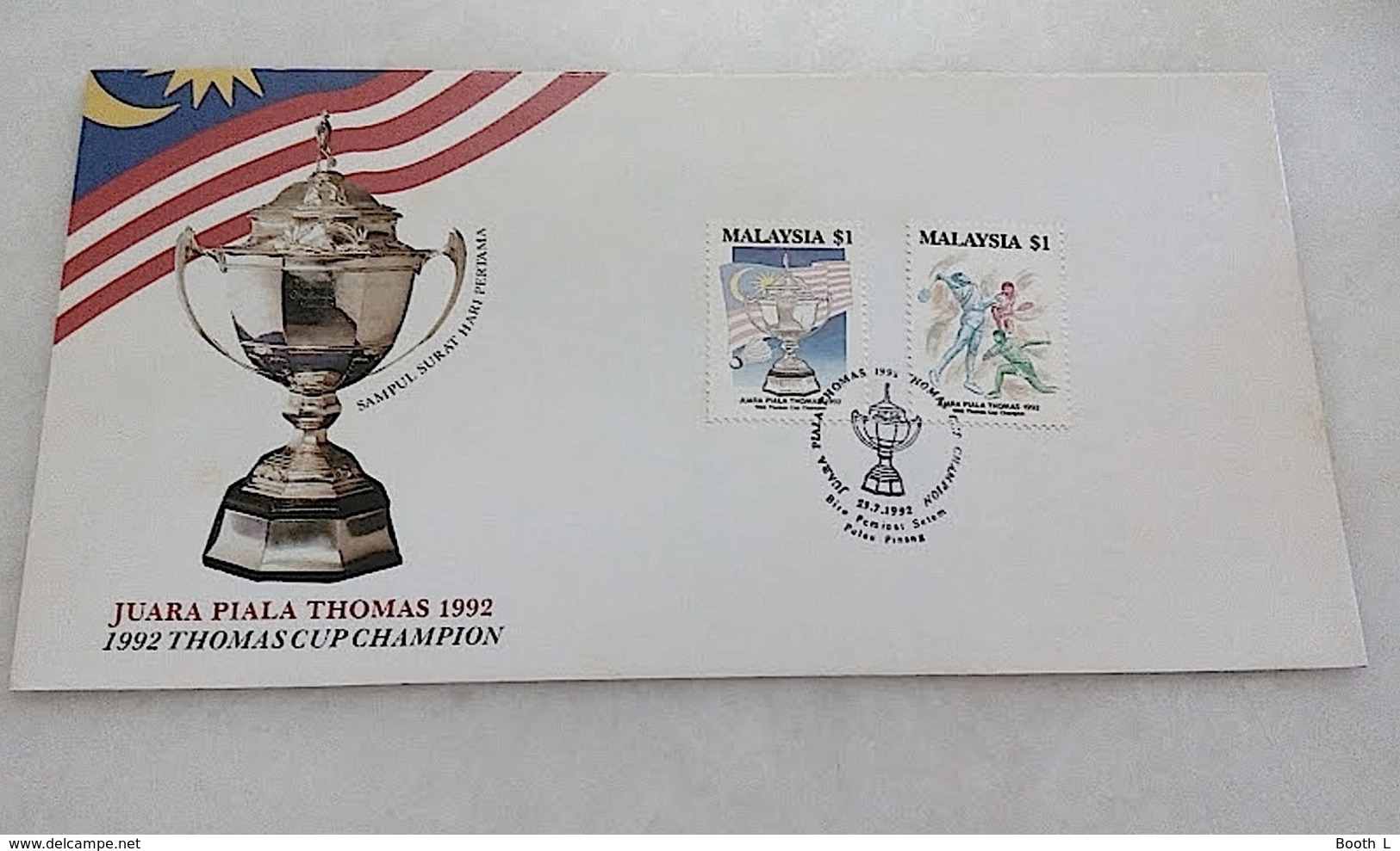 Malaysia FDC 1992 Thomas Cup Champion - Maleisië (1964-...)