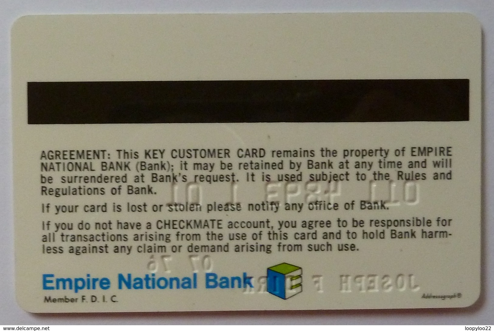 USA - Early ATM Card - Empire National Bank - Exp 07/76 - Used - R - Cartes De Crédit (expiration Min. 10 Ans)