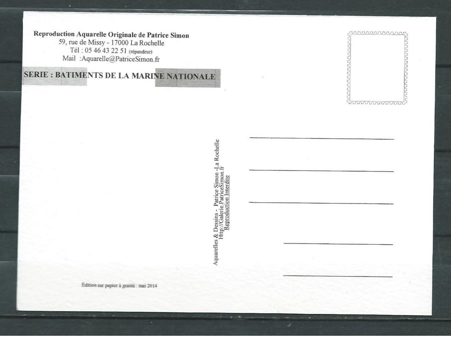 B.P.C DIXMUDE - Carte Non écrite D'après Une Aquarelle - édition Sur Papier à Grains - 2014 - Naval Post