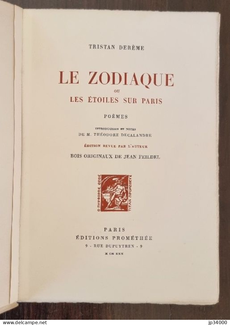 DEREME Tristan: LE ZODIAQUE Ou Les ETOILES SUR PARIS POEMES - Franse Schrijvers