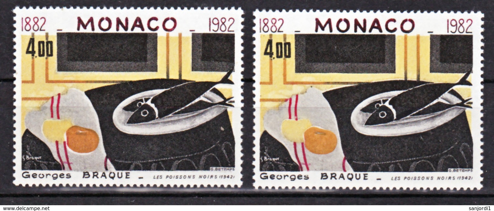 Monaco 1348 Braque Tableau Variété Imp Jaune Décalée Vers Le Bas  Et Normal Neuf ** TB  MNH Sin Charnela - Variétés