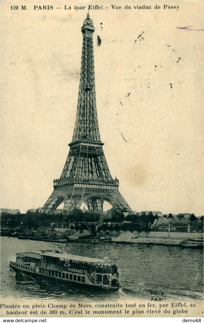 Paris CPA 75 Tour Eiffel Publicité Dubonnet Sur Bateau Mouche Et Affranchissement Taxé - Tour Eiffel