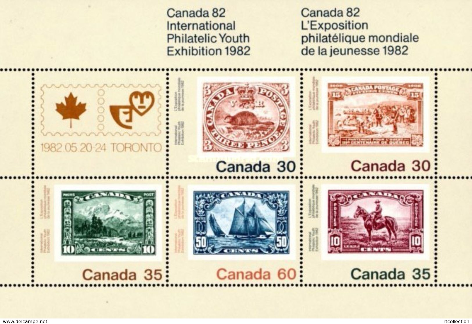 Canada 1982 International Youth Philatelic Exhibition EXPO Toronto Fauna Mammals Horse Ship Stamps On Stamps M/S MNH - Unused Stamps