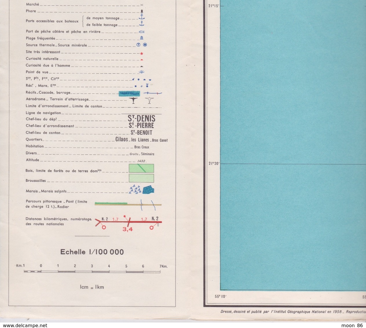 974 - ILE DE LA REUNION - CARTE ROUTIERE ET TOURISTIQUE 1958 SANS LA ROUTE EN CORNICHE - Carte Stradali