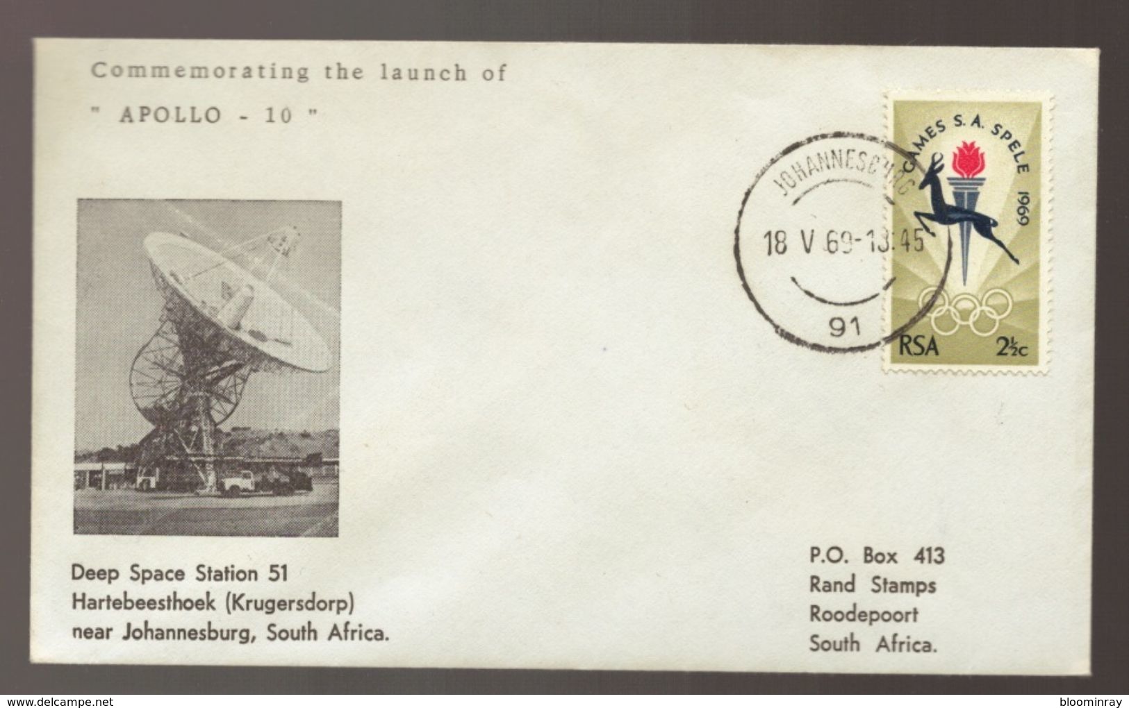 1969 APOLLO 10 Deep SPACE Station 51 Hartebeesthoek Sth Africa Space Flight Cover - FDC